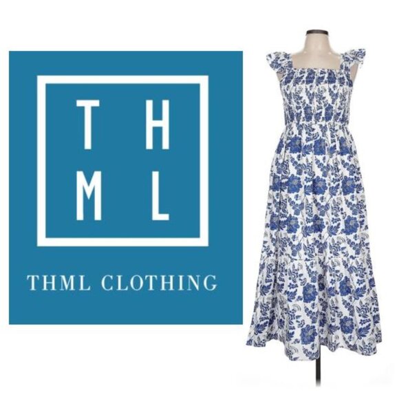 THML - 100% cotton Penelope blue &white floral sleeveless sundress - Picture 5 of 15